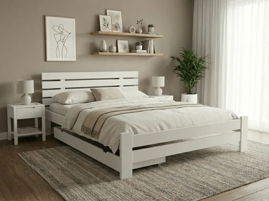 Postel PARIS zvýšená 120 x 200 cm, bílá Rošt: Bez roštu, Matrace: Matrace Deluxe 10 cm