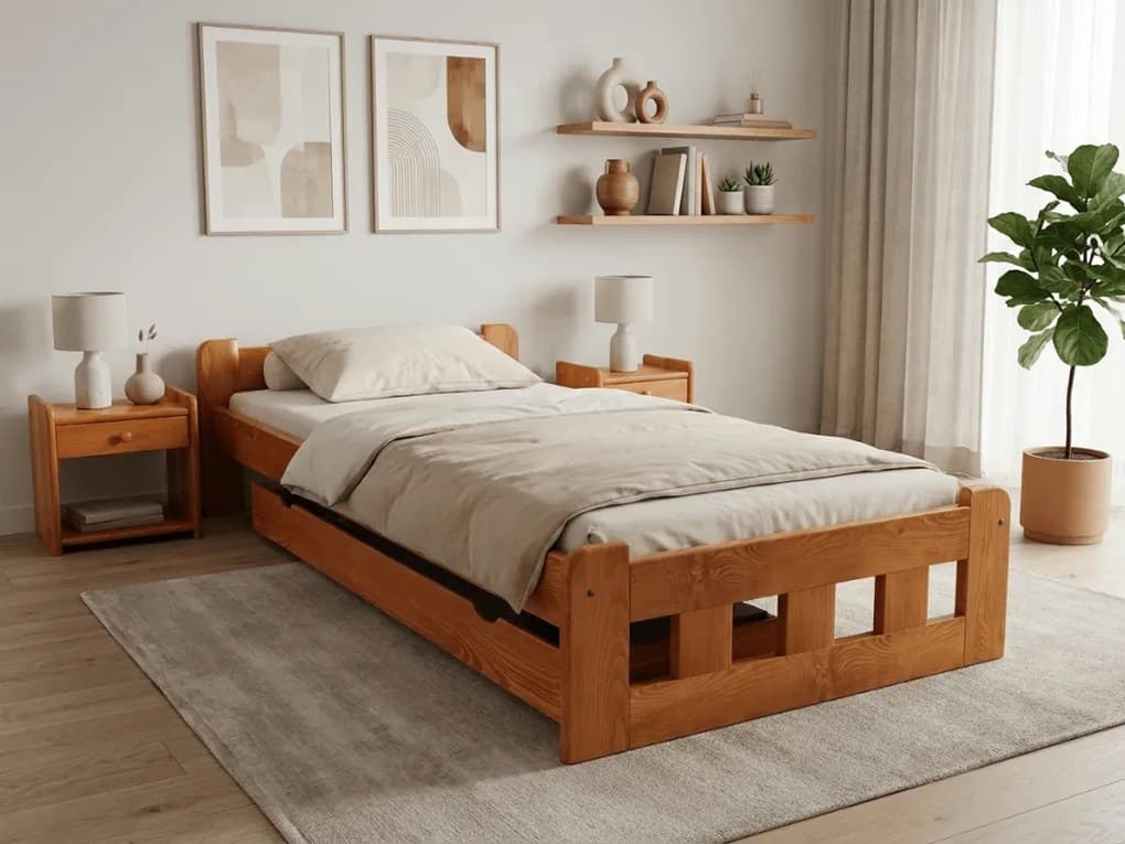 Postel Naomi zvýšená 90 x 200 cm, olše Rošt: Bez roštu, Matrace: Matrace Coco Maxi 20 cm