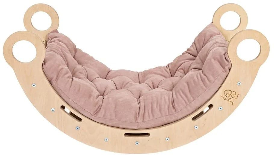 Růžová/v přírodní barvě houpačka z borovicového dřeva 39x75x38 cm Montessori – Meowbaby