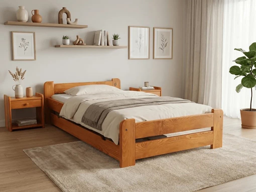 Postel Emily 90 x 200 cm, olše Rošt: S lamelovým roštem, Matrace: Matrace Coco Maxi 20 cm