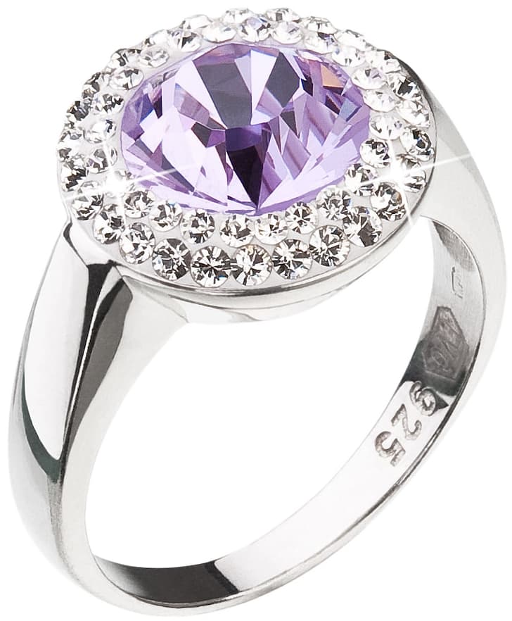 Stříbrný prsten s krystaly Swarovski fialový kulatý 35026.3 Violet 54