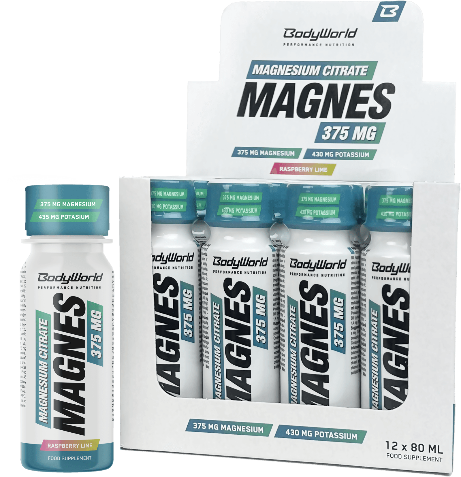 12x BodyWorld Magnesium Shot 80 ml malina-limetka