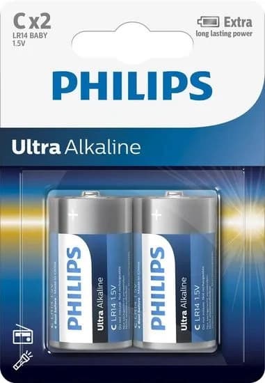 Baterie C Philips Ultra Alkaline LR14 E2B/10 alkalické (blistr 2ks)