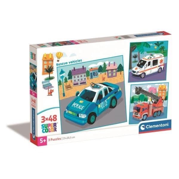 Clementoni Puzzle 3x48 ks SuperColor čtvercová Záchranná vozidla. Zásahová vozidla 25318