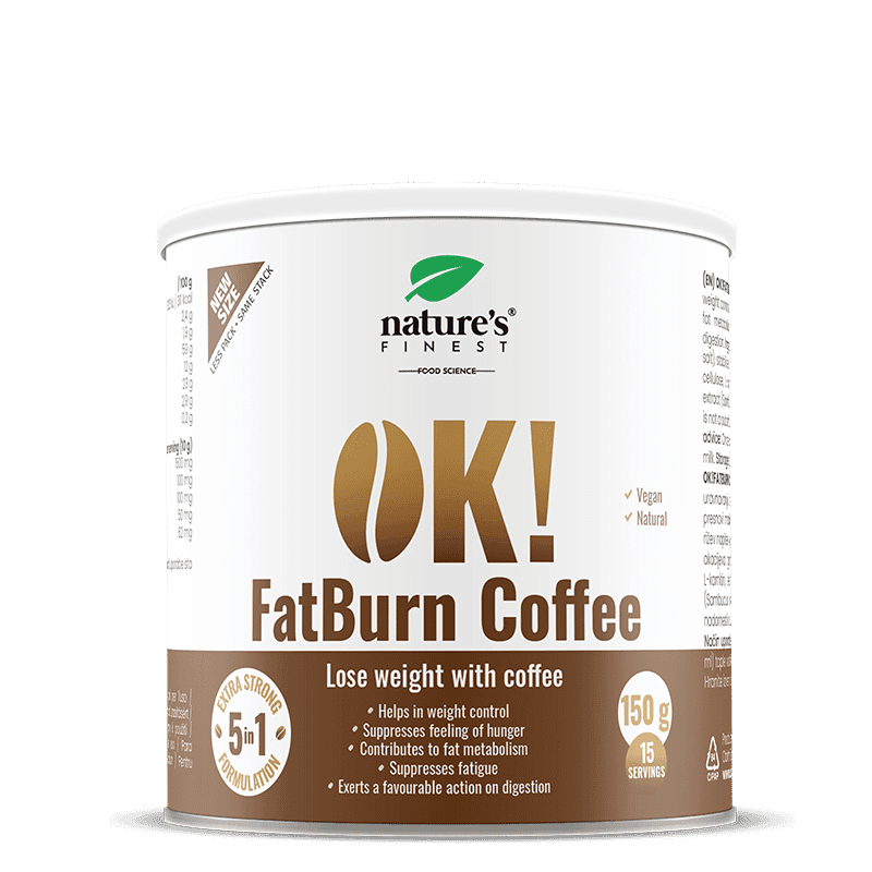 Nature's Finest OK!FatBurn Coffee | funkční slim káva pro kontrolu chuti k jídlu | L-karnitin + guaranu pro metabolismus a energii