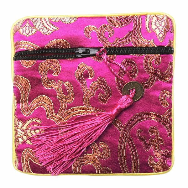 Brokátový sáček tmavě růžový se zipem a mincí pro štěstí 12x12 cm - cca 12 x 12 cm