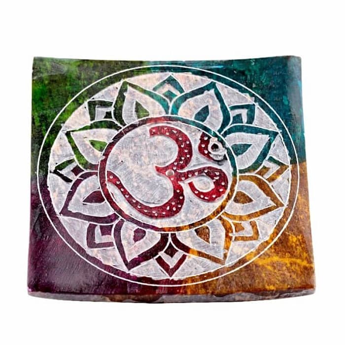 Stojánek z mastku na vonné tyčinky Symbol Óm - 7,5 x 7,5 cm