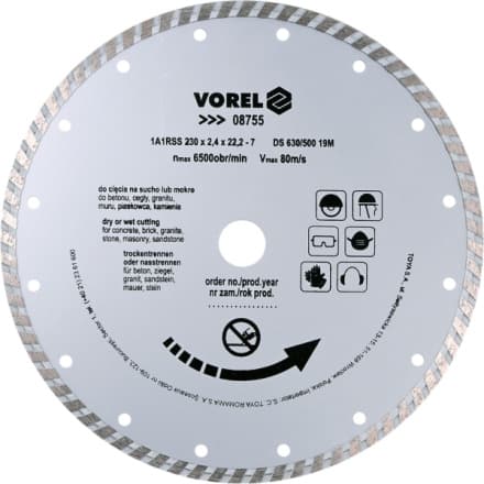 Vorel Kotouč řezný diamantový 230 x 22,2 x 2,4 mm turbo, TO-08755