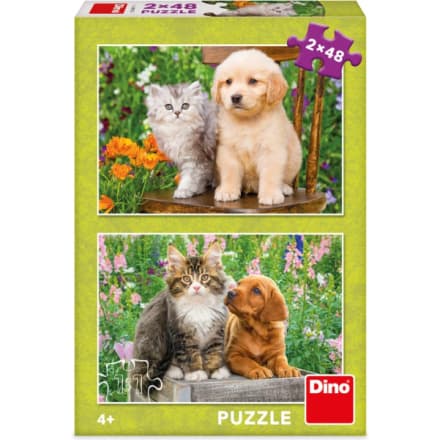 DINO Puzzle Pejsek a kočička na zahradě 2x48 dílků 163043