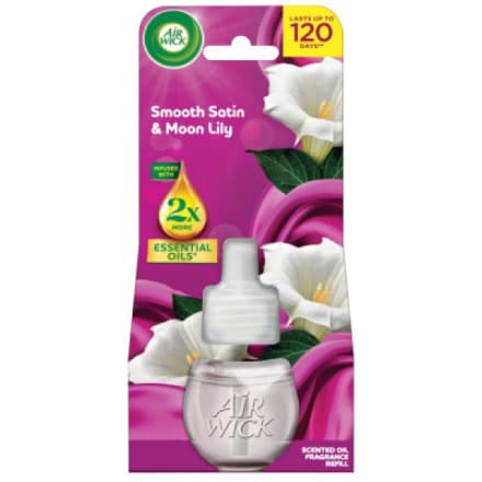 Reckitt Benckiser Air Wick Essential Oils jemný satén a měsíční lilie elektrický osvěžovač vzduchu náhradní náplň 19 ml