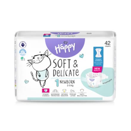 TZMO Bella Happy New Born 1 dětské pleny jednorázové 2-5 kg 42 ks