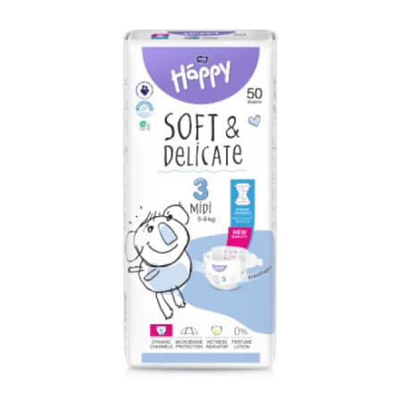 TZMO Bella Happy Midi 3 dětské pleny jednorázové 5-9 kg, 50 ks