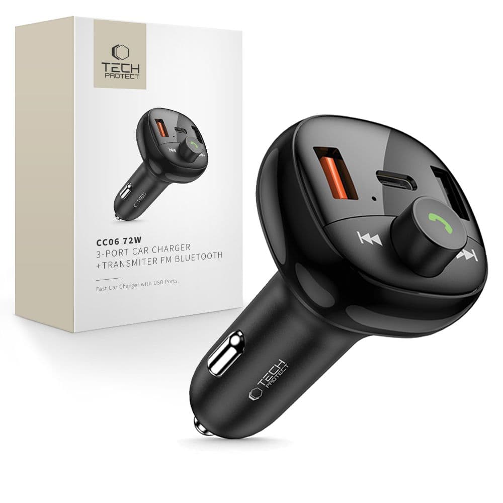 TECH-PROTECT CC06 Nabíječka do auta + FM transmitter BLACK
