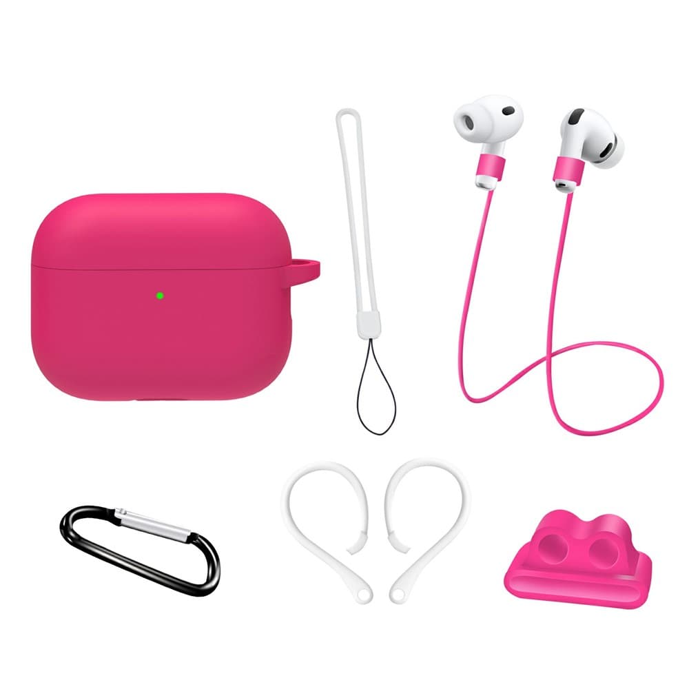 PROTEMIO 6in1 Sada pro ochranu sluchátek Apple AirPods Pro 3 tmavě růžová