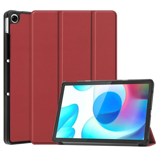 LEATHER Zaklápěcí obal Realme Pad tmavě červený