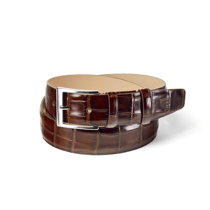 Aspinal of London Klassischer Herrengürtel in Deep Shine Amazon Brown Croc