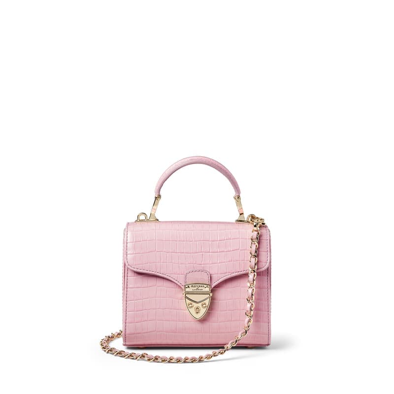 Aspinal of London Mini Mayfair Bag in Deep Shine Powder Lilac Small Croc