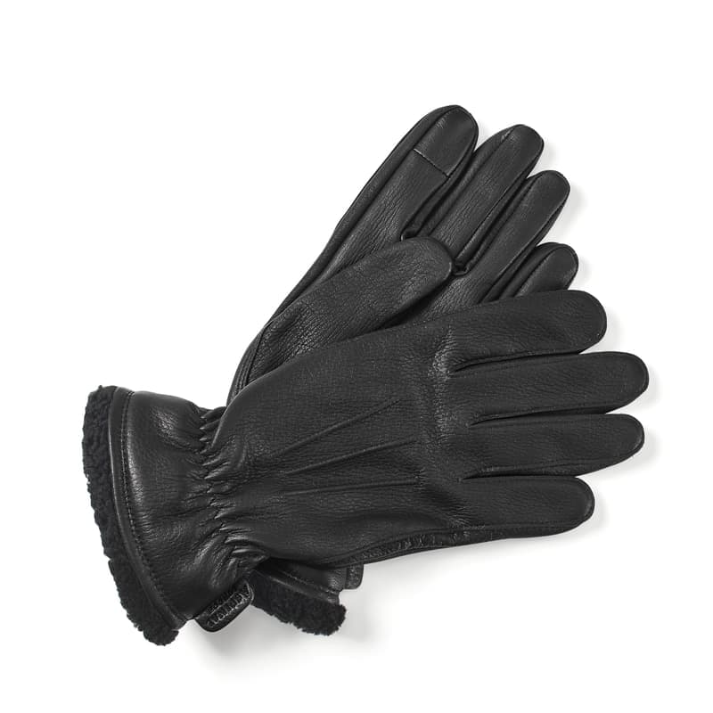 Aspinal of London Men's Shearling Lined Leather Gloves in Black Nappa