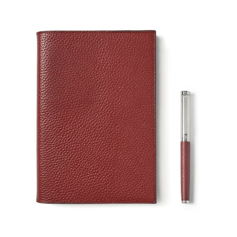 Aspinal of London A5 Refillable Journal & Pen Set in Merlot Pebble