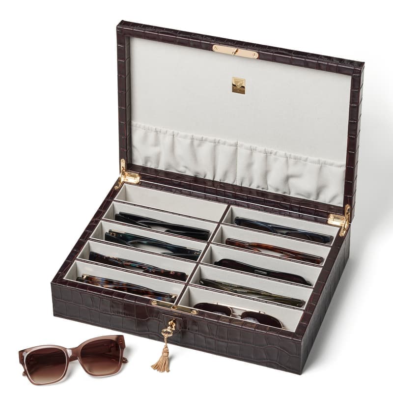 Aspinal of London Glasses Case in Deep Shine Amazon Brown Croc