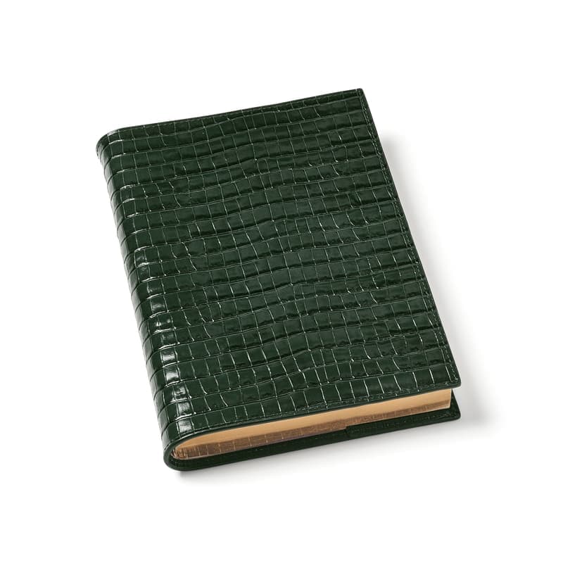 Aspinal of London A5 Refillable Luxury Journal in Deep Shine Evergreen Small Croc