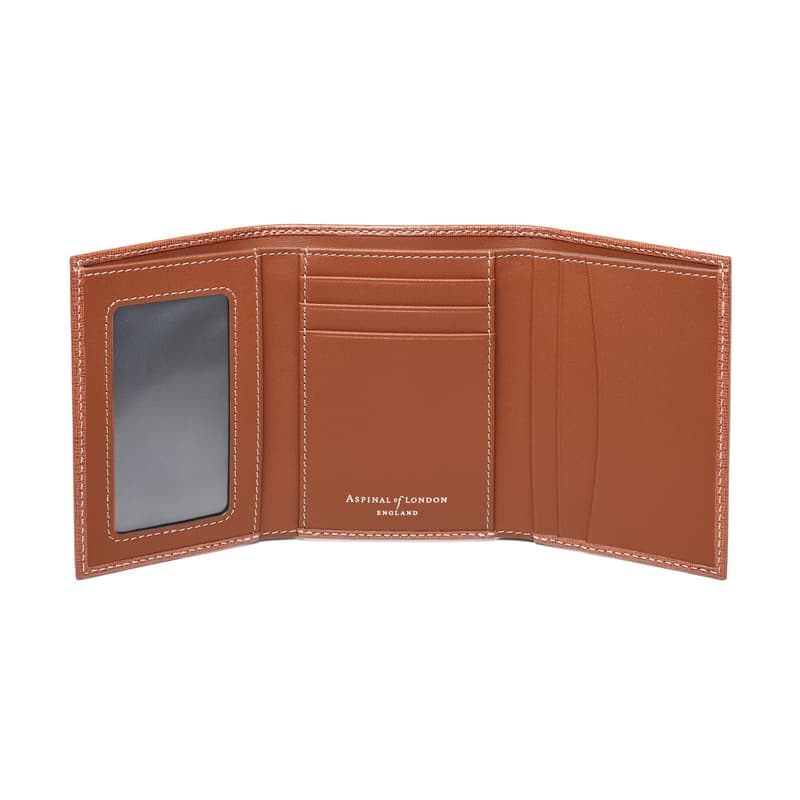 Aspinal of London Trifold Wallet in Chestnut Tan Saffiano
