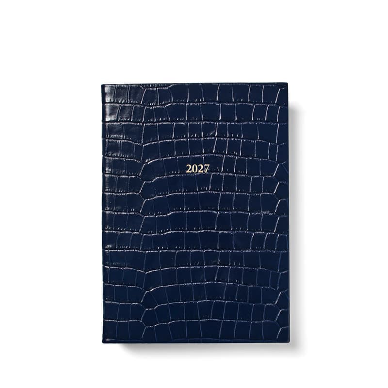 Aspinal of London 2027 A5 Week to View Diary in Deep Shine Navy Small Croc