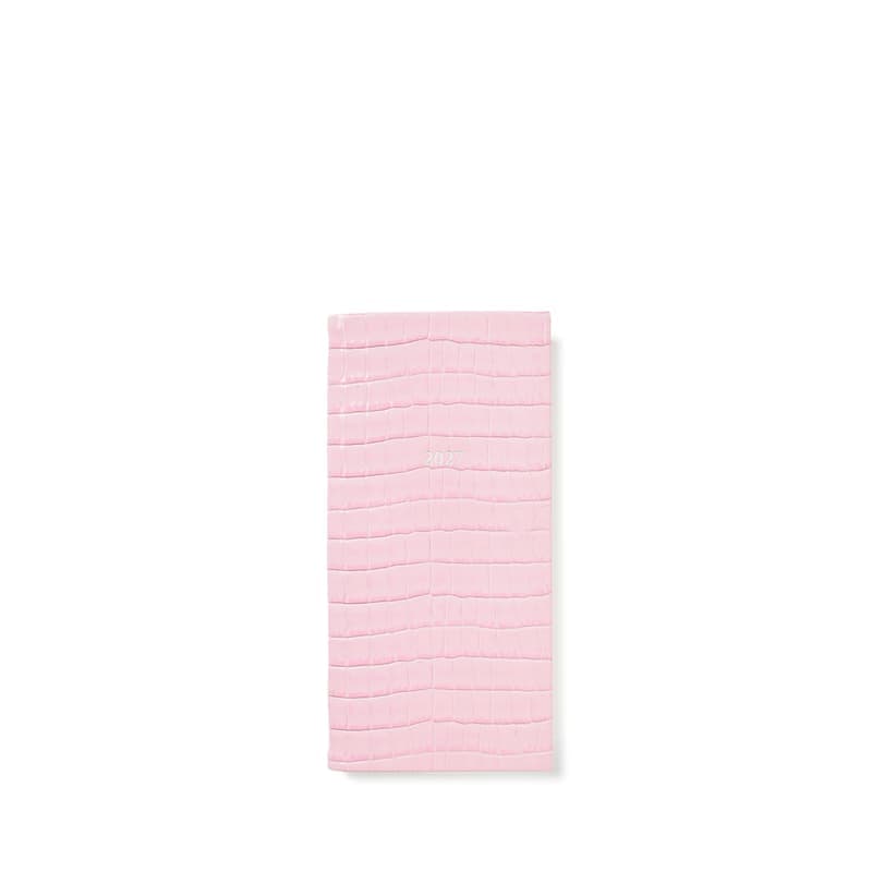 Aspinal of London 2027 Slim Pocket Diary in Deep Shine Powder Lilac Small Croc