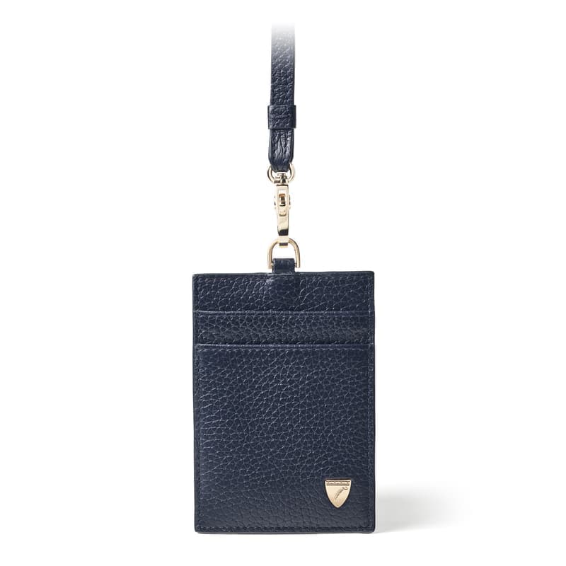 Aspinal of London Lanyard ID & Card Holder in Navy Pebble