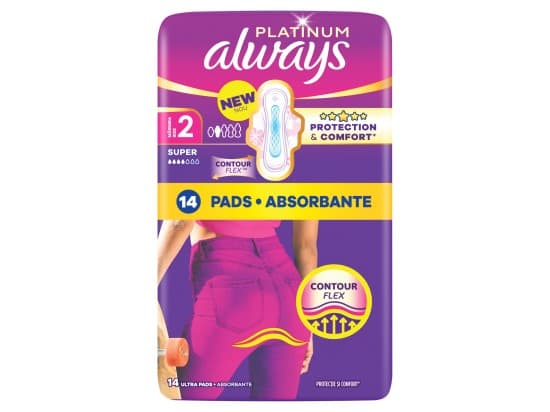 Always Platinum Super Hygienické vložky s křidélky, velikost 2, 14 ks