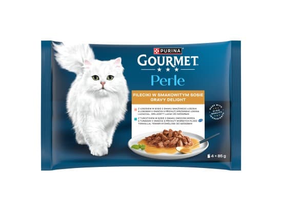 Gourmet Perle Gravy Delight kapsičky pro kočky losos, tuňák v omáčce 4 x 85g