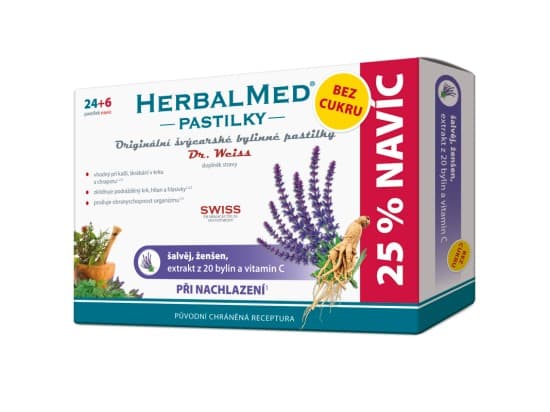 HerbalMed past. BEZ CUKRU Šalv+vitC 24+6