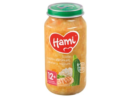 Hami masozeleninový příkrm Rizoto s krůtím stehýnkem, cuketou a hráškem od uk. 12. měsíce 250g