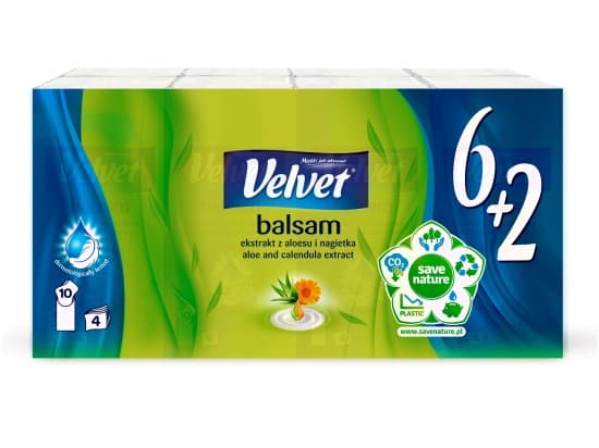 Velvet Hygienické kapesníky 4vrstvé Balsam 8 x 10 ks