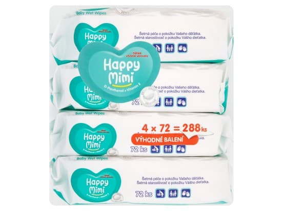 Happy Mimi Dětské vlhčené ubrousky 4 x 72 ks