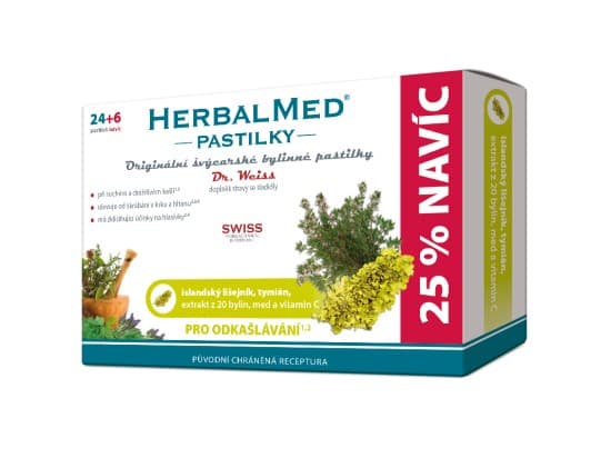 HerbalMed Pastilky Islandský lišejník + vitamin C 30 ks