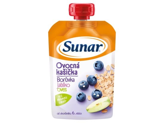 Sunar kašička ovocná kapsička borůvka, jablko, ovesné vločky 6m+, 120g