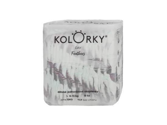 KOLORKY DAY jednorázové eko plenky peří - L (8-13 kg), 19 ks