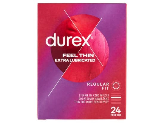 Durex Feel Thin Extra Lubricated Regular Fit Kondomy 24 ks