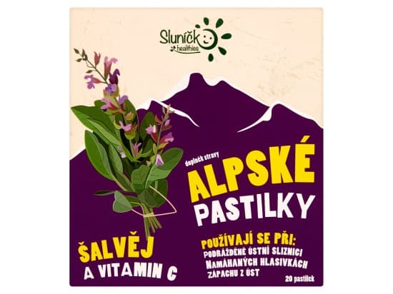 Sluníčko Healthies Alpské pastilky šalvěj a vitamin C 20 pastilek 50g
