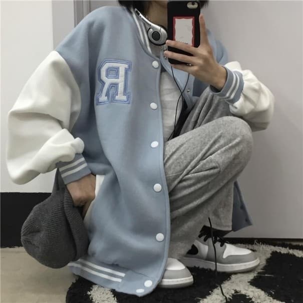 Dámská baseballová bunda P1560 světle modrá M