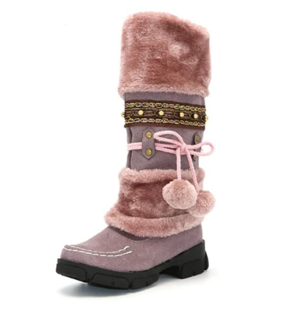 Dámská zimní kozačky s bambulemi J2359 fialová 37