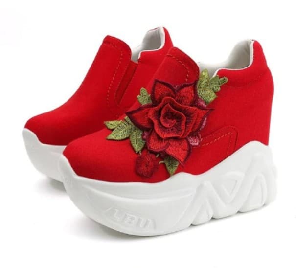 Dámské sneakers s květinou J1768 červená 38