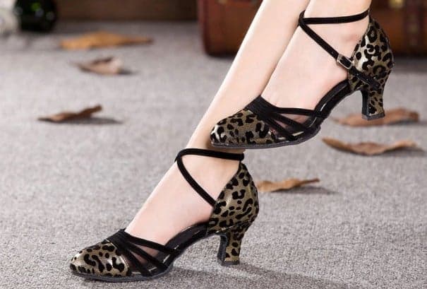 Dámské taneční boty - Leopardí lodičky zlatá 39 5,5 cm