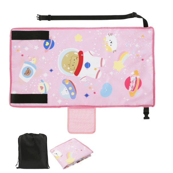 Dětská cestovní deska a deka do letadla 79 × 44 cm Astronautský motiv Oxfordská tkanina Skládací stolek Cestování s dětmi růžová