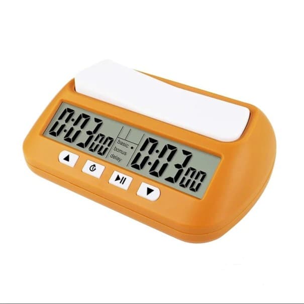 Digitální šachové hodiny 14 x 4,5 x 8,8 cm Elektronické hodiny na šachy s displejem Plastové šachové stopky pro turnaje a trénink oranžová