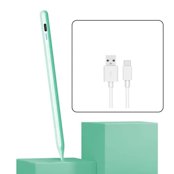 Dotyková pera pro Android a iOS s dotykovým zapínáním, magnetickým uchycením a LED indikátorem stavu baterie zelená