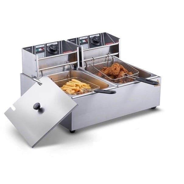 Elektrická fritéza se dvěma zásobníky 12 l 1500 W Nerezová stolní fritéza na hranolky Dvoukomorová fritéza s manuálním ovládáním 54 x