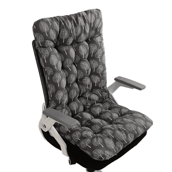 Ergonomický šedý polštář na kancelářskou židli s opěrkou zad 85 x 45 cm Protiskluzový povrch Elastický popruh Polyester se vzorem