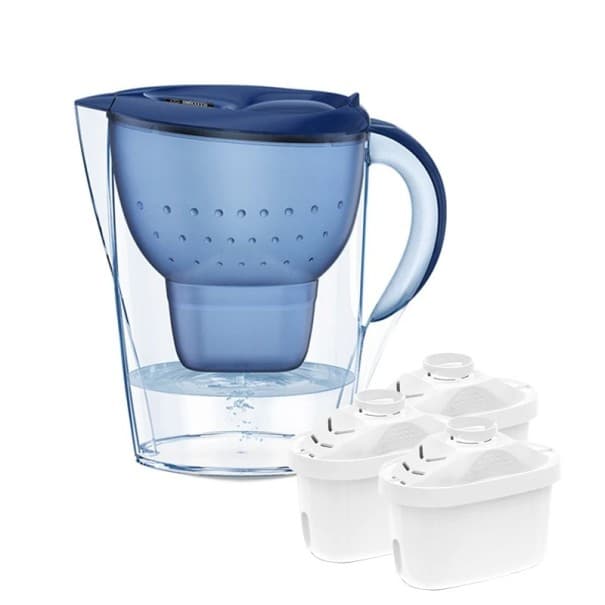 Filtrační konvice se 3 filtry 3,5 l Čistička vody s alkalickým aktivním uhlím a časovačem 26 x 135 x 26 cm Teplota vody: 4-38°C modrá